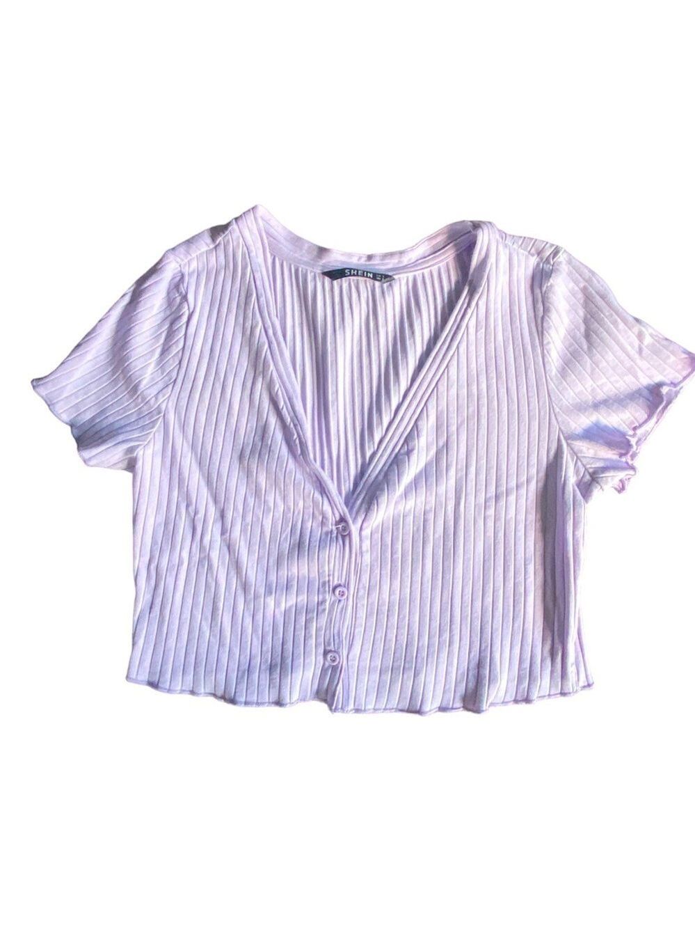 Shein Purple Button Down Cropped Tee Small